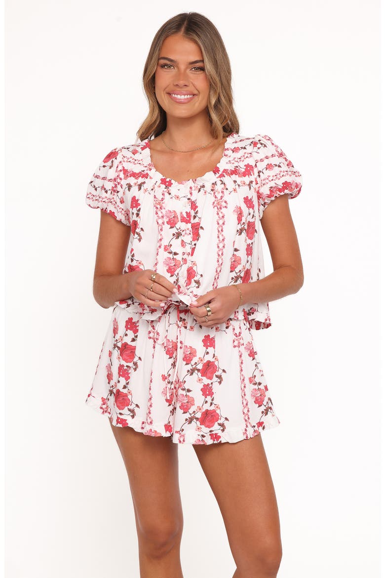 Solana Floral Button-Up Top & Shorts Set, Alternate, color, RED ROSE