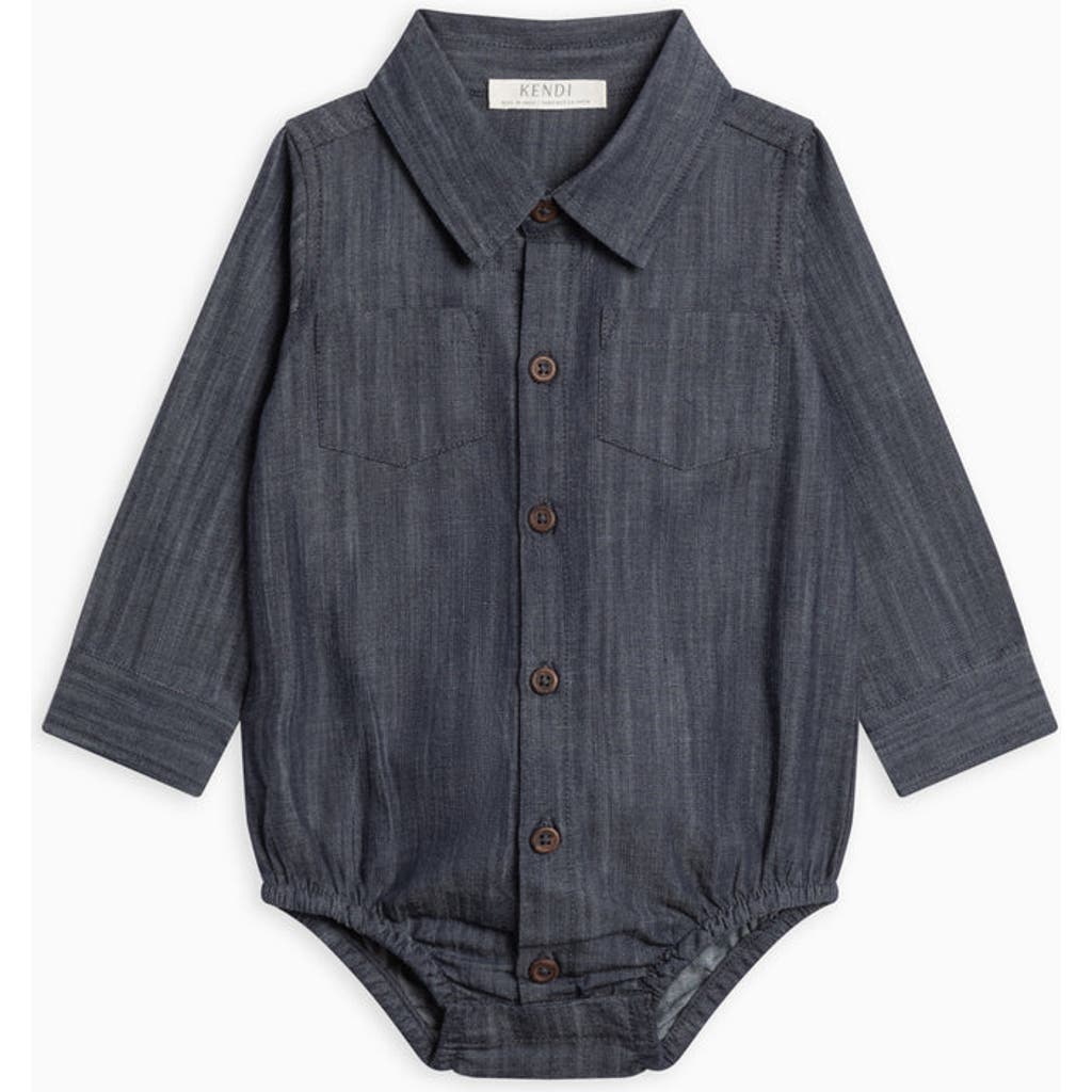 Kendi Babies' Flint Chambray Collared Bodysuit In Gray