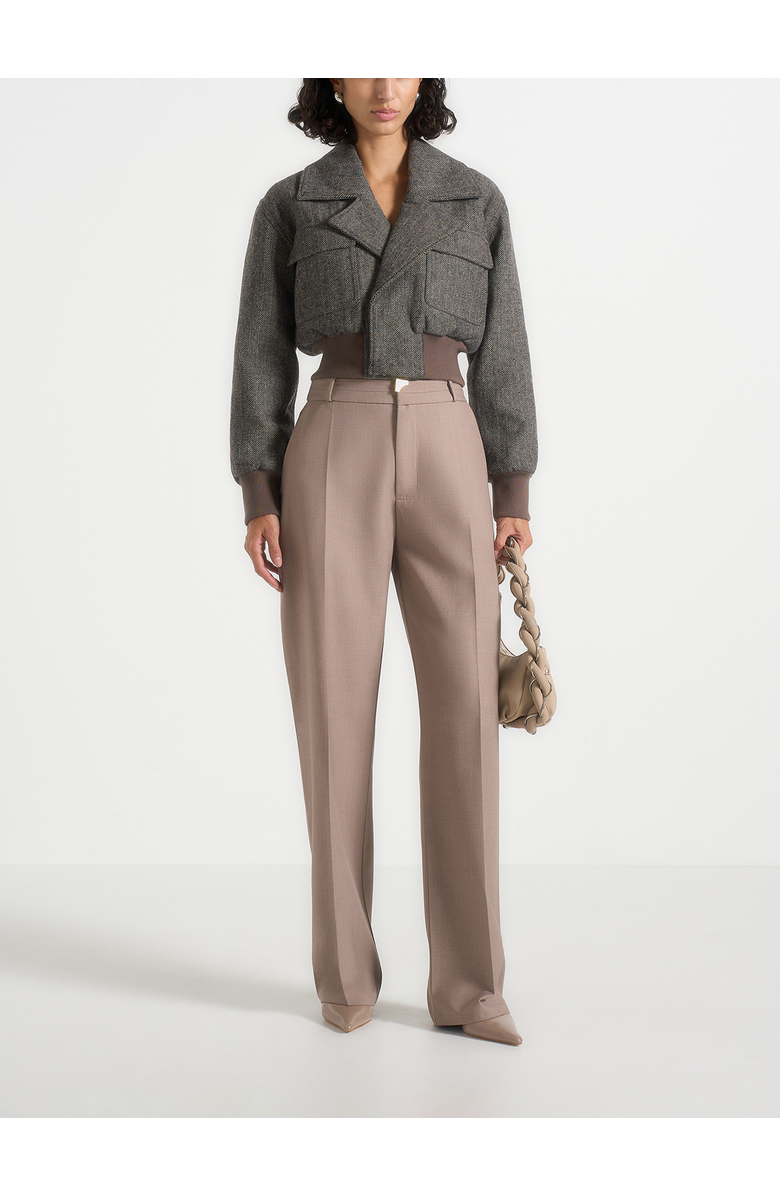 Manière De Voir Cosette Herringbone Wool Lapel Bomber Jacket, Main, color, Grey