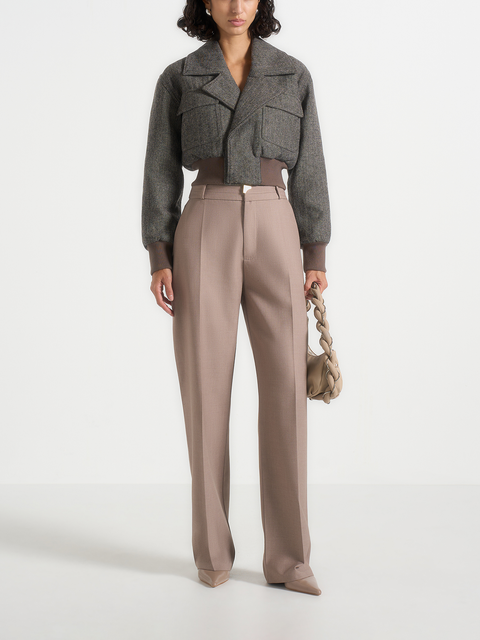 Cosette Herringbone Wool Lapel Bomber Jacket