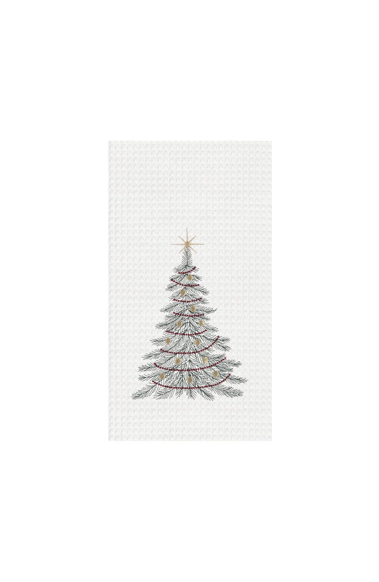 C&F Home Traditional Christmas Tree Embroidered 100% Cotton Waffle Weave Dishtowel, Main, color, Green