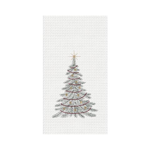 Traditional Christmas Tree Embroidered 100% Cotton Waffle Weave Dishtowel