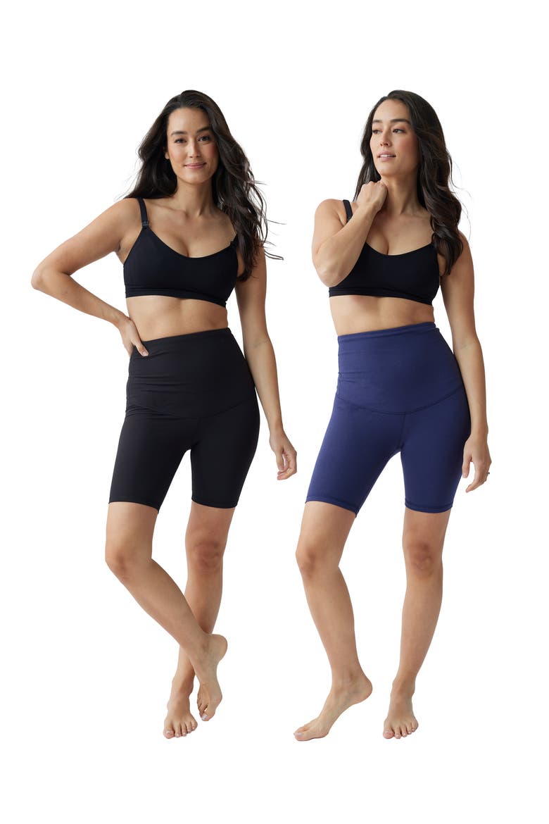 Assorted Set of 2 Postpartum Compression Bike Shorts, Alternate, color, BLACK/ NAVY
