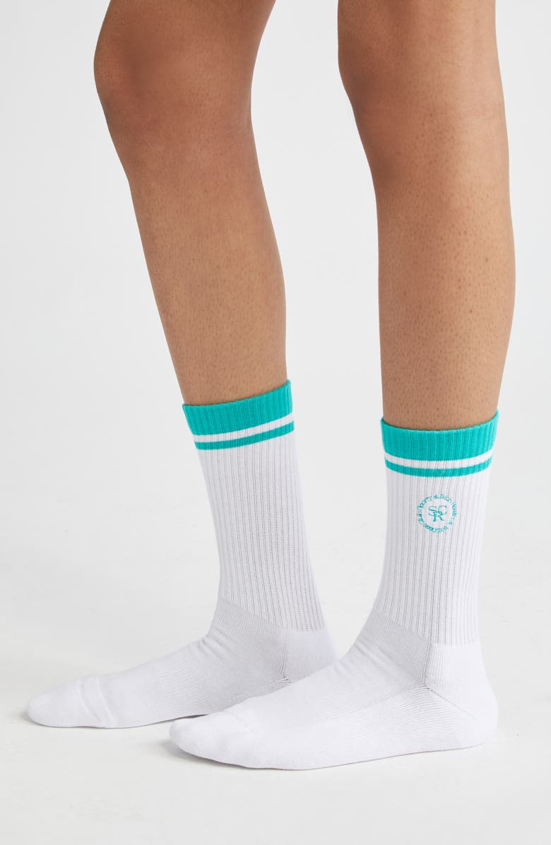 Sporty & Rich SRC Embroidered Crew Socks, Main, color, White/ Spring Green