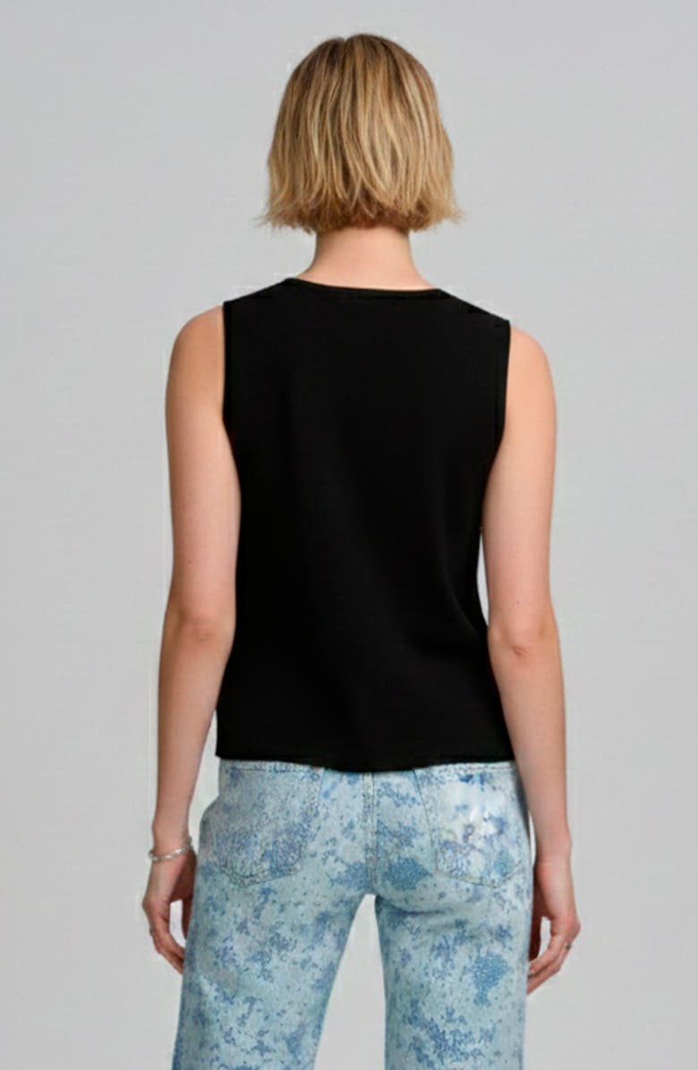 ELLE Collection Floral Applique Shell, Alternate, color, Black