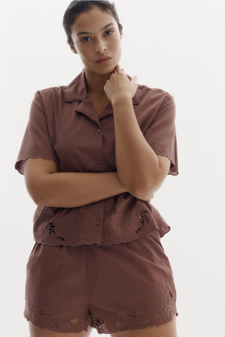 Broderie Anglaise Pyjamas, Alternate, color, Dusty red