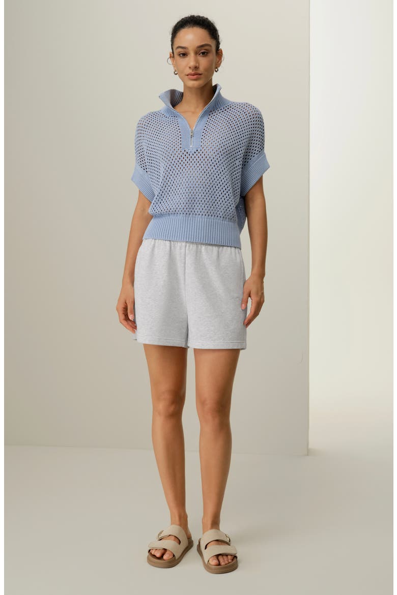 Women's Toscana Pointelle Knit Half-Zip Sweater, Alternate, color, Chambray Blue