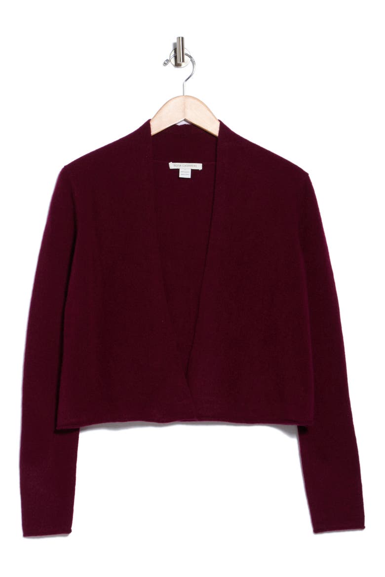 Cropped Cashmere Cardigan, Alternate, color, BORDEAUX