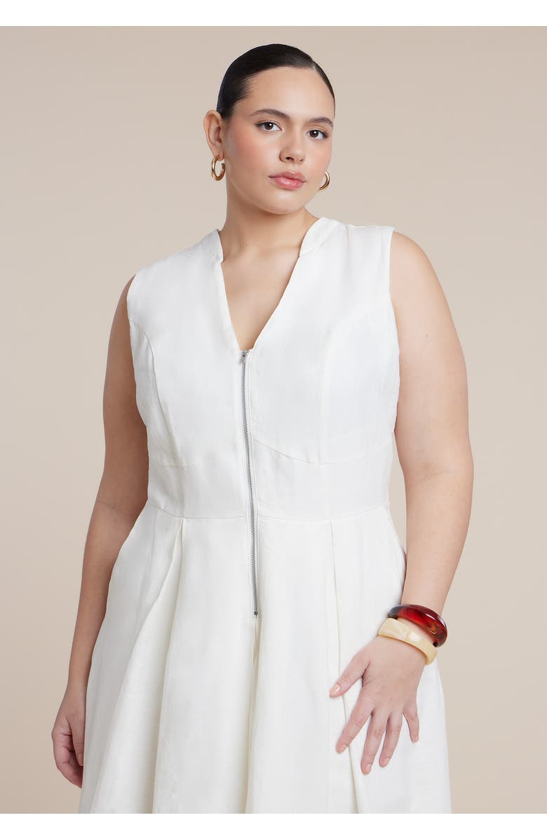ELOQUII Zipper Detail Linen Maxi Dress, Alternate, color, Coconut Milk