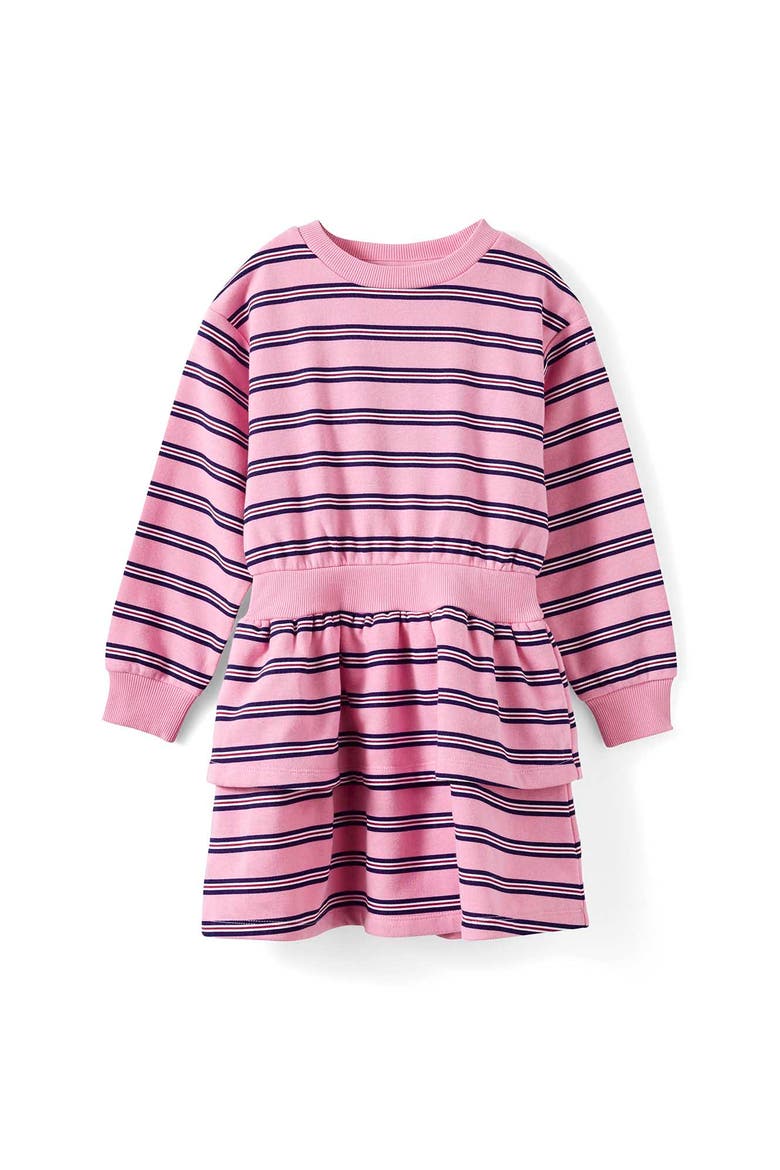Kid's Crew Neck Ruffle Dress, Main, color, Strawberry Milk Denim Navy