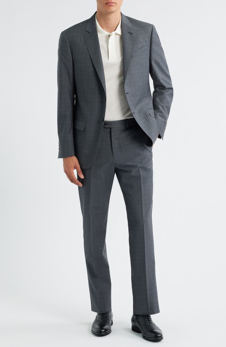 Emporio Armani Grey Microcheck Wool Suit, Main, color, Solid Medium Grey