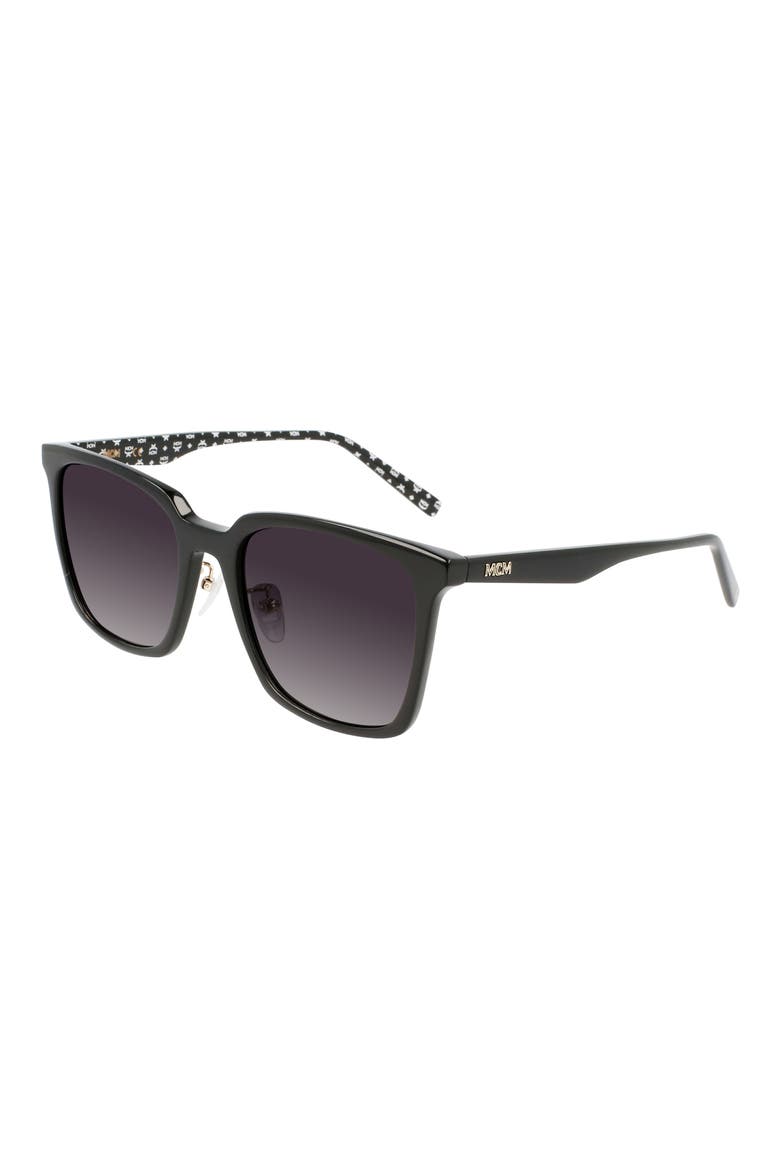 56mm Rectangular Sunglasses, Alternate, color, BLACK
