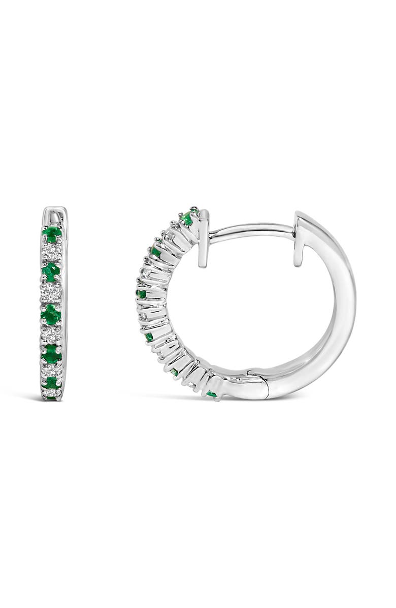 Haus of Brilliance 10K White Gold Alternating Emerald 1/10 Ct Diamond Huggy Hoop Earrings, Alternate, color, White
