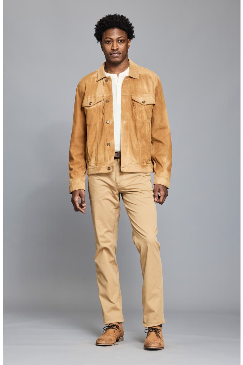 Waxed Suede Trucker Jacket, Alternate, color, KHAKI