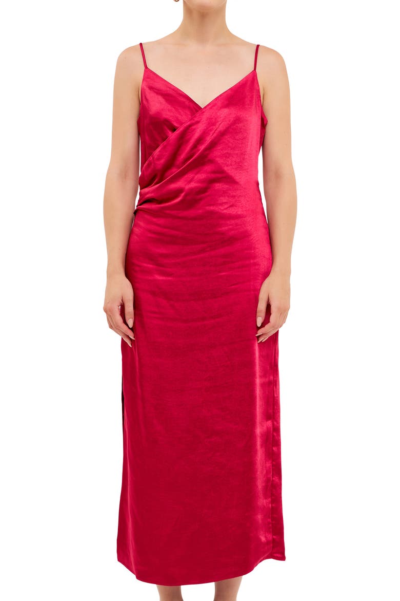 Surplice Satin Slipdress, Alternate, color, ROUGE