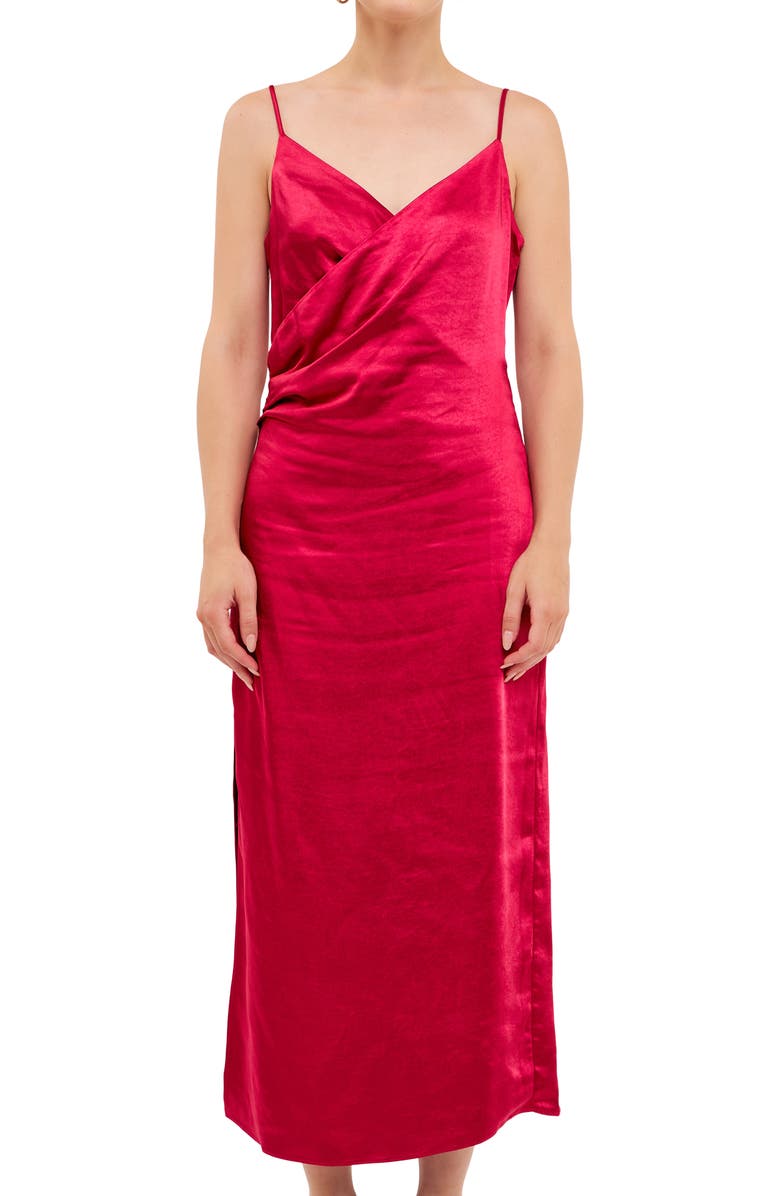 Endless Rose Surplice Satin Slipdress, Alternate, color, Rouge