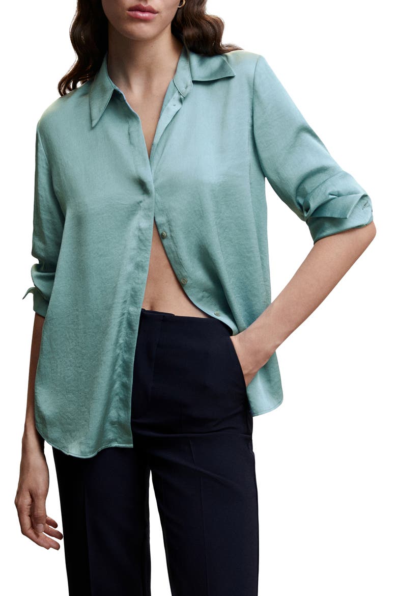 Satin Button-Up Shirt, Main, color, MEDIUM BLUE