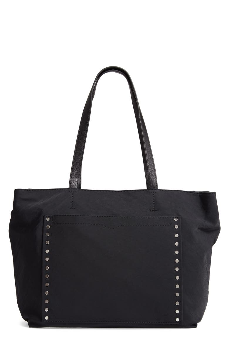 Logan Studded Nylon Baby Tote, Main, color, BLACK