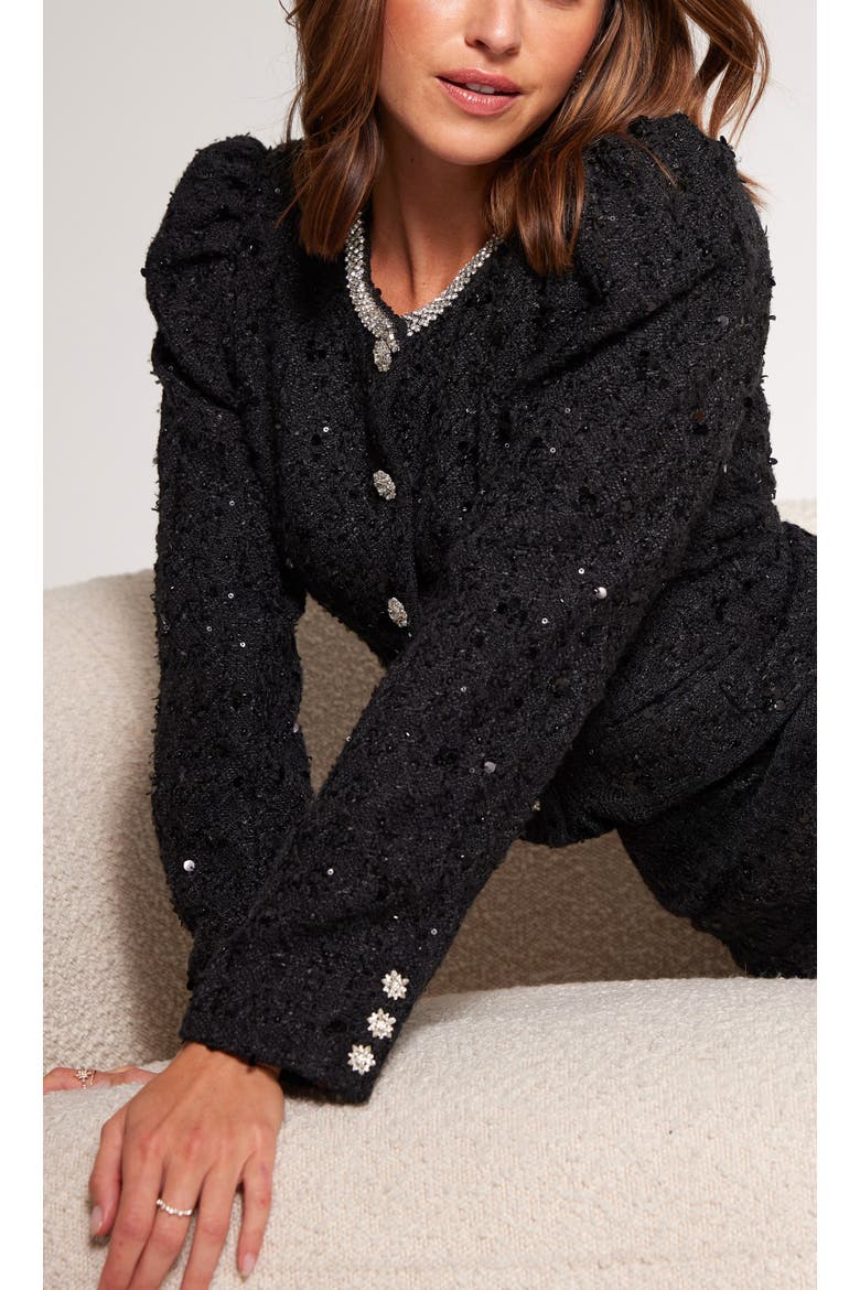 Chiara Crystal Embellished Tweed Jacket, Alternate, color, Black