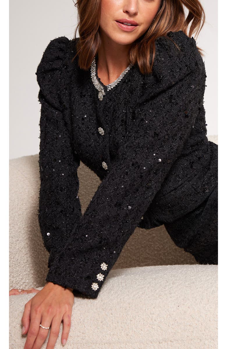 Generation Love Chiara Crystal Embellished Tweed Jacket, Alternate, color, Black
