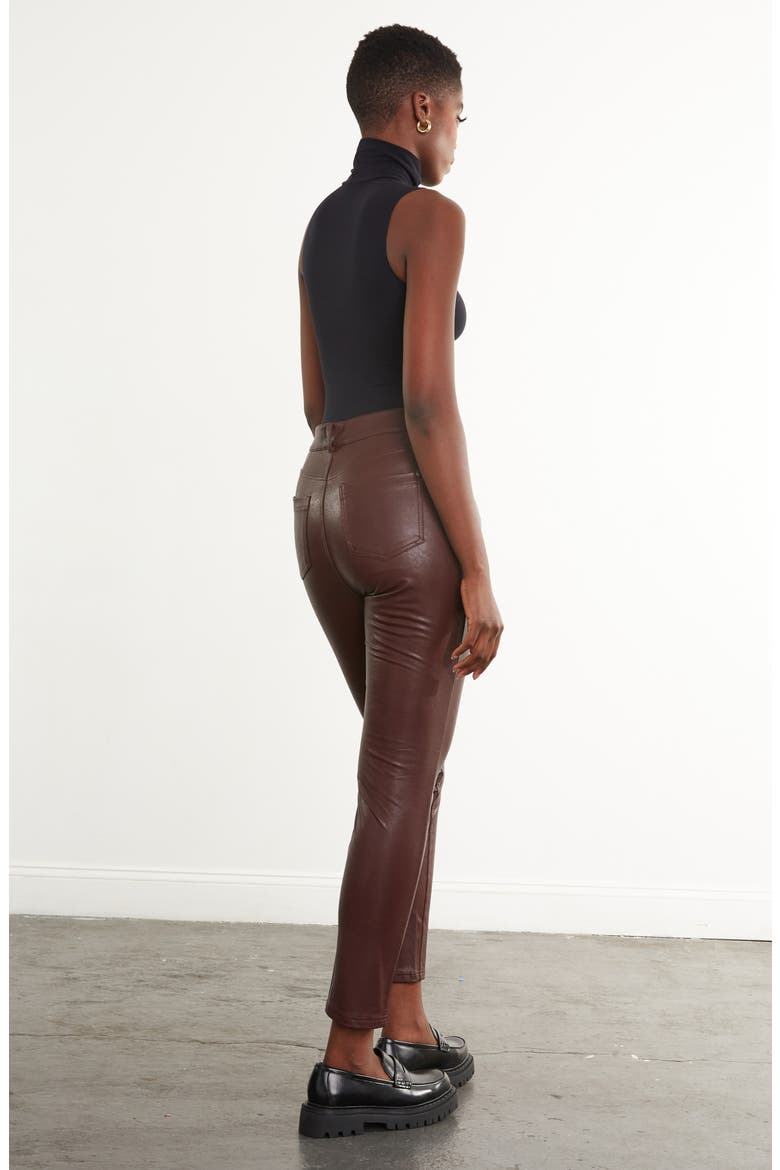 Faux Leather Five-Pocket Pants, Alternate, color, OXBLOOD BROWN