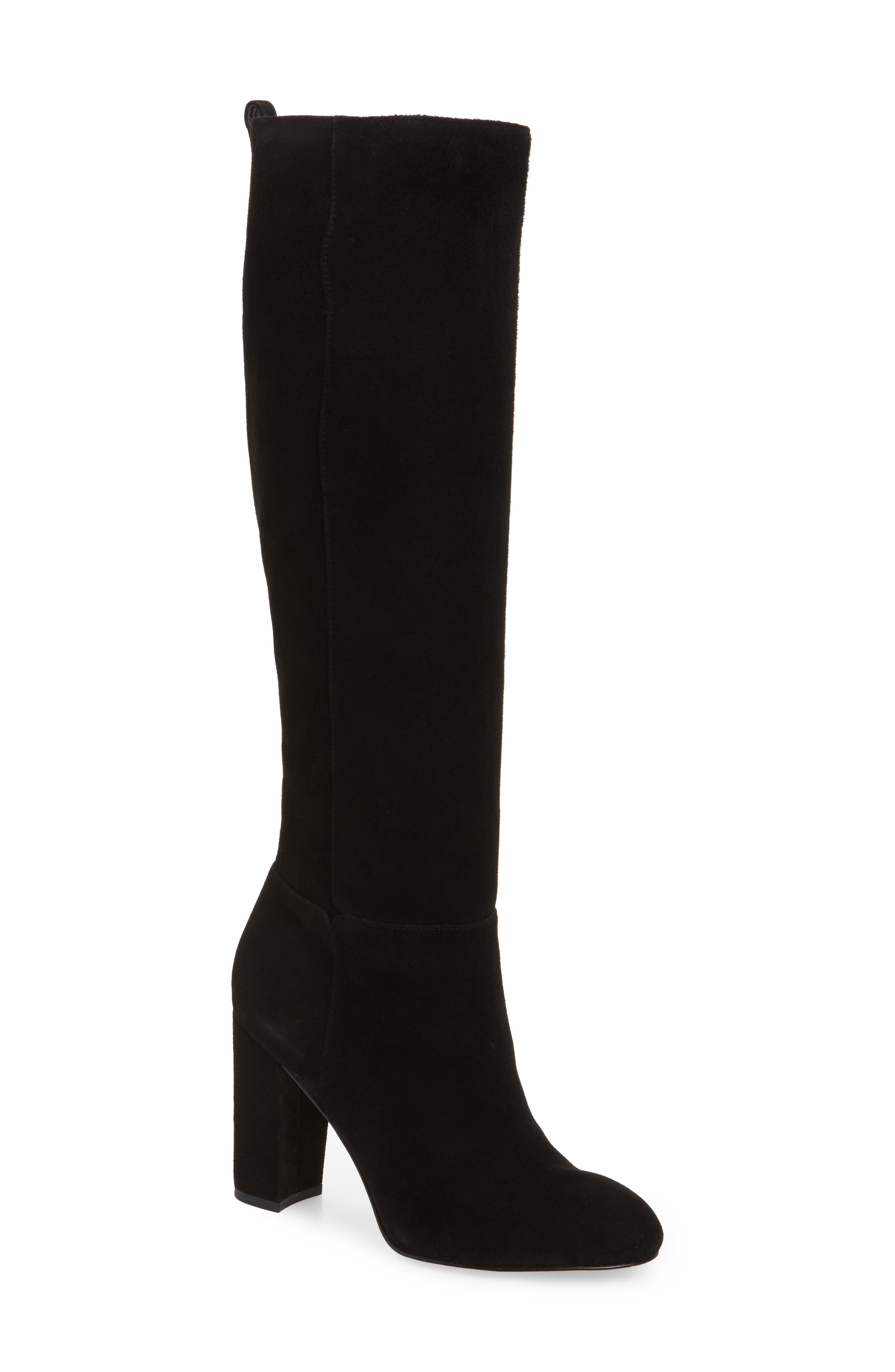 Caprice Knee-High Boot, Main, color, BLACK SUEDE