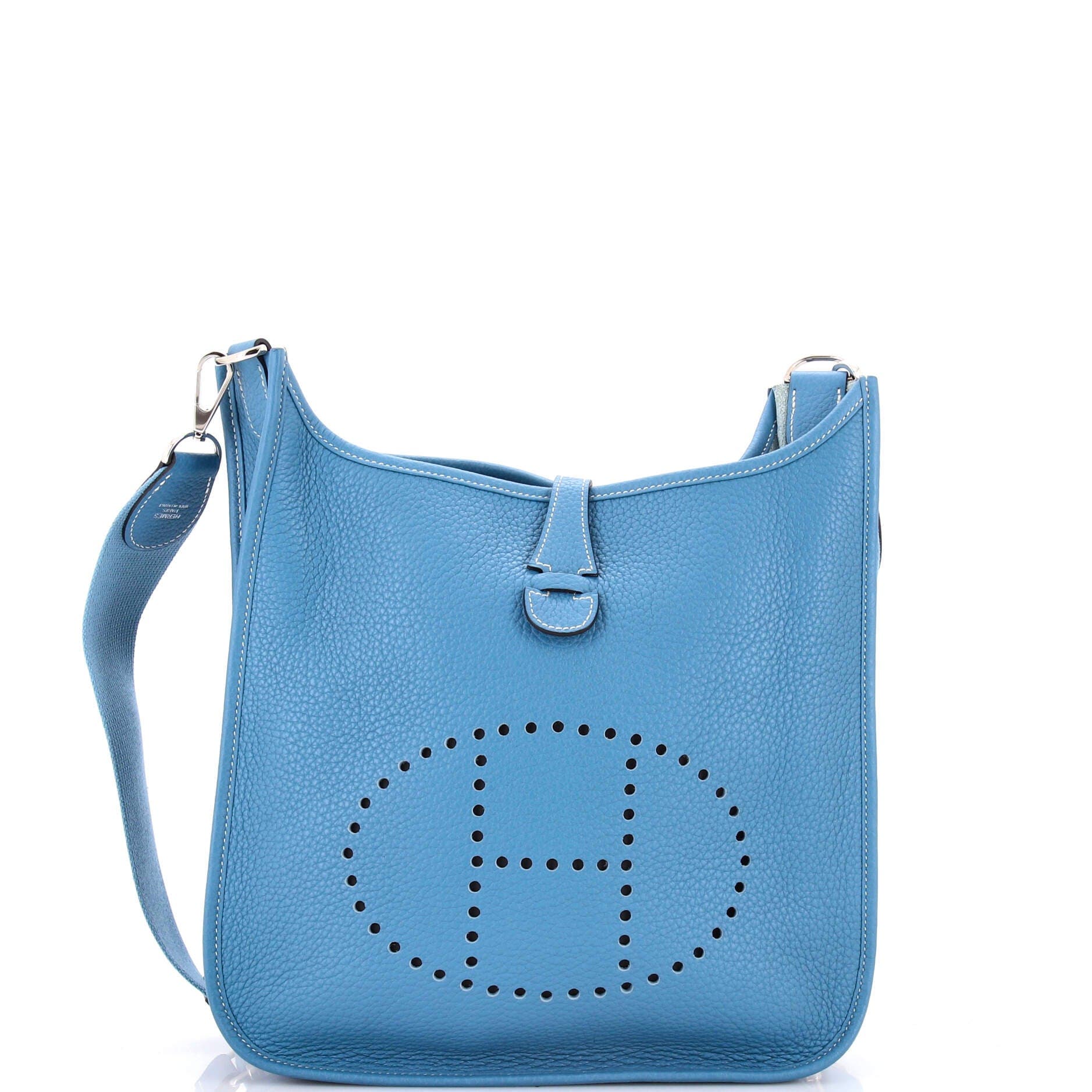 Pre-Owned Hermes Evelyne Bag Gen III Clemence PM, Main, color, Bleu Jean