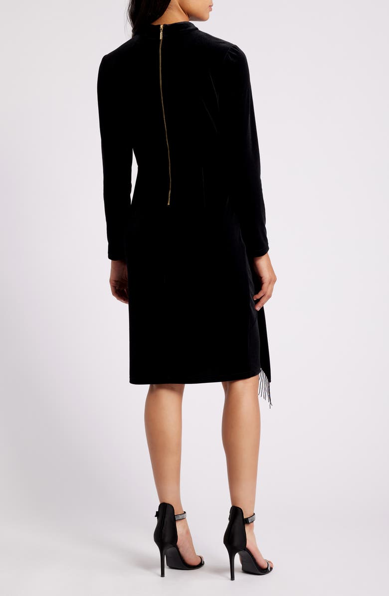 Tahari ASL Bead Detail Long Sleeve Stretch Velvet Cocktail Dress, Alternate, color,