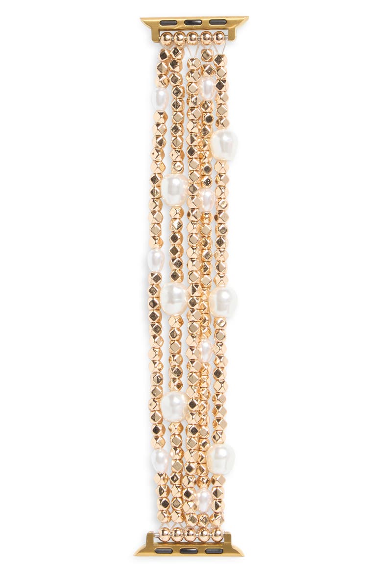 Embellished Beaded Apple Watch® Watchband, Main, color, WHITE- GOLD