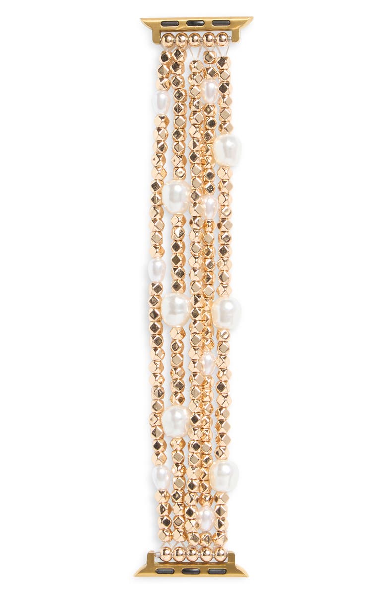 NORDSTROM RACK Embellished Beaded Apple Watch<sup>®</sup> Watchband, Main, color, White- Gold