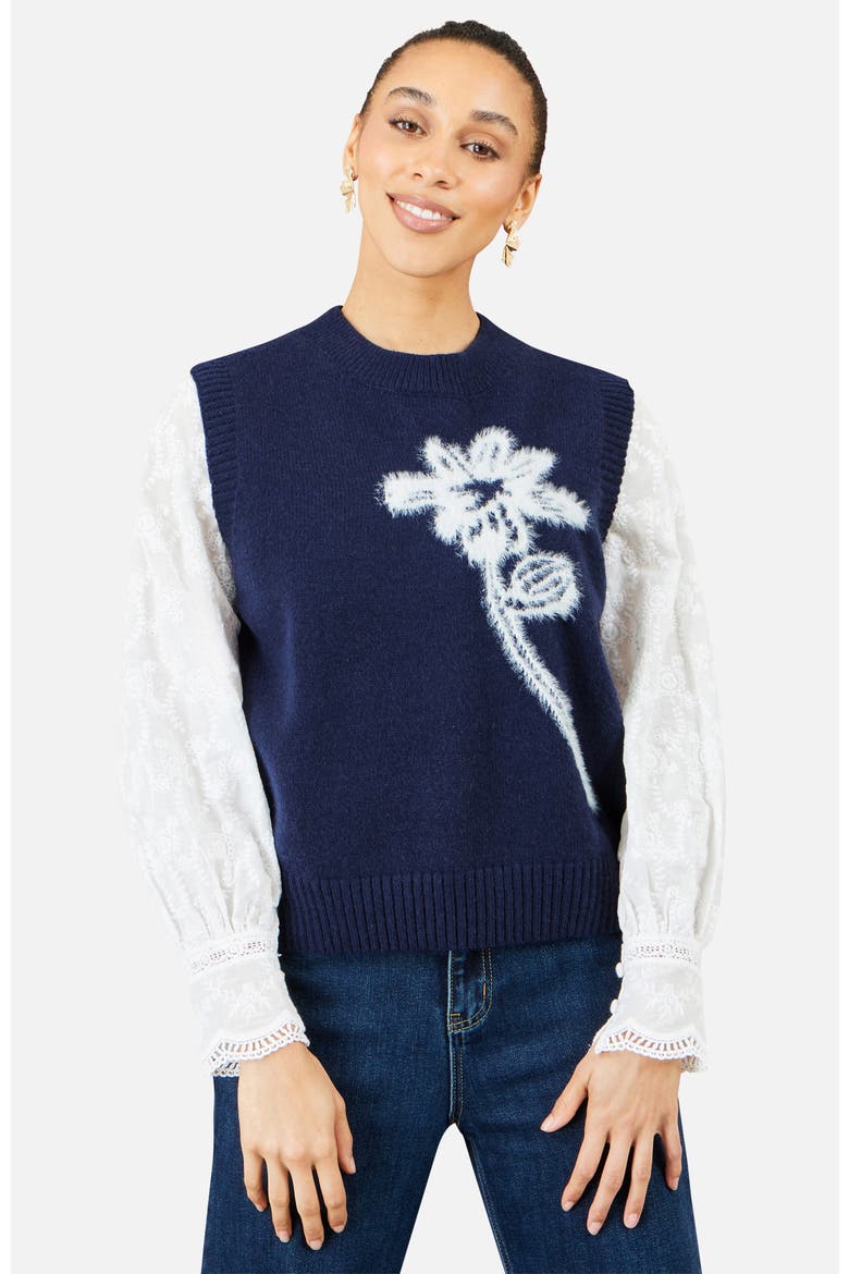 Knitted Flower Sleeveless Jumper Vest, Main, color, Navy