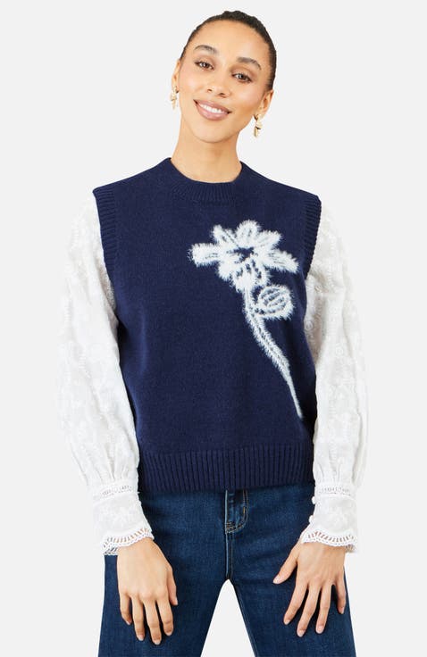Knitted Flower Sleeveless Jumper Vest