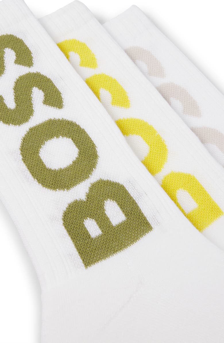 BOSS 3-Pack Logo Ribbed Crew Socks, Alternate, color, White Multi