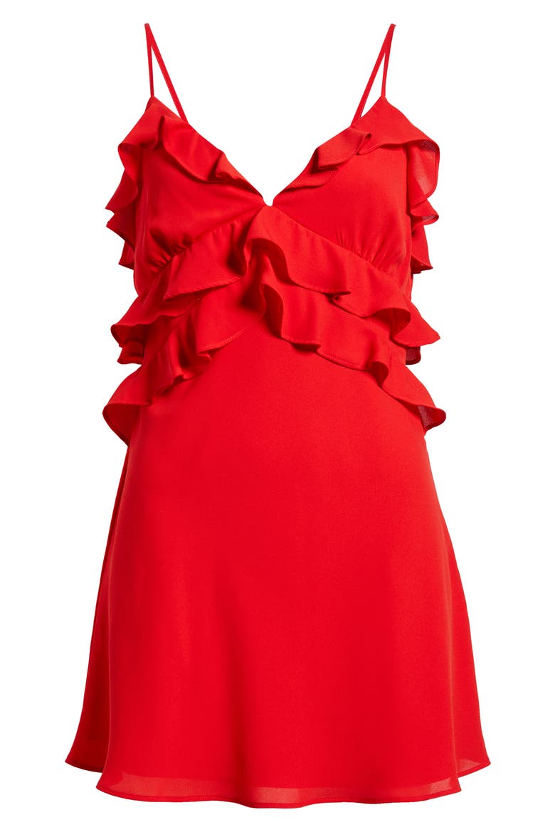 Ruffle Chiffon Cocktail Minidress, Alternate, color, RED SALSA
