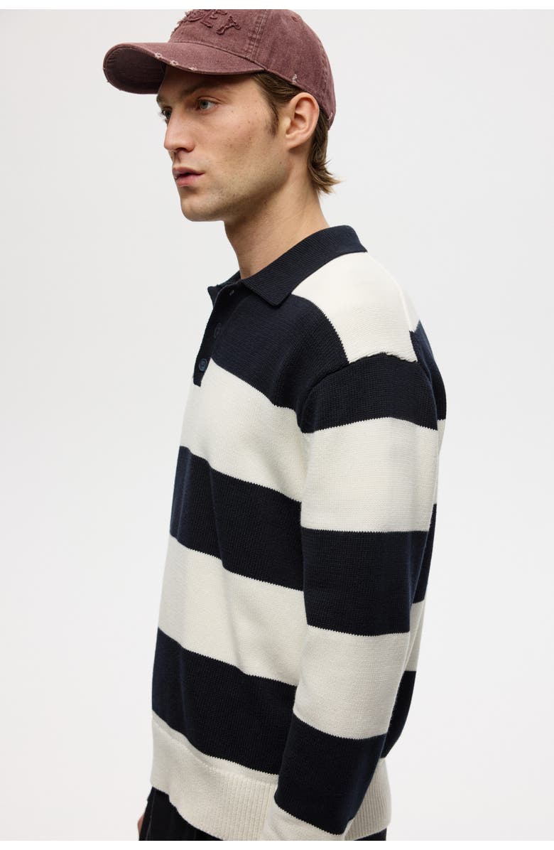 H&M Relaxed Fit Polo Shirt, Alternate, color, Dark Blue/Striped