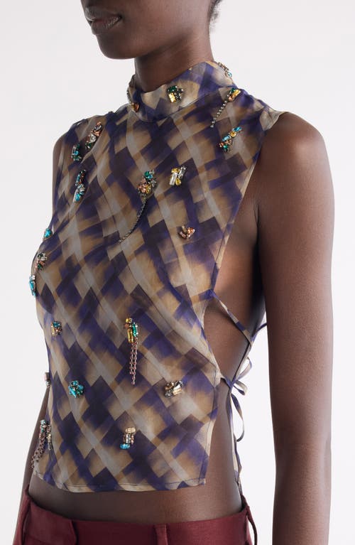 Dries Van Noten Carmasa Check Crystal Embellished Top In Purple