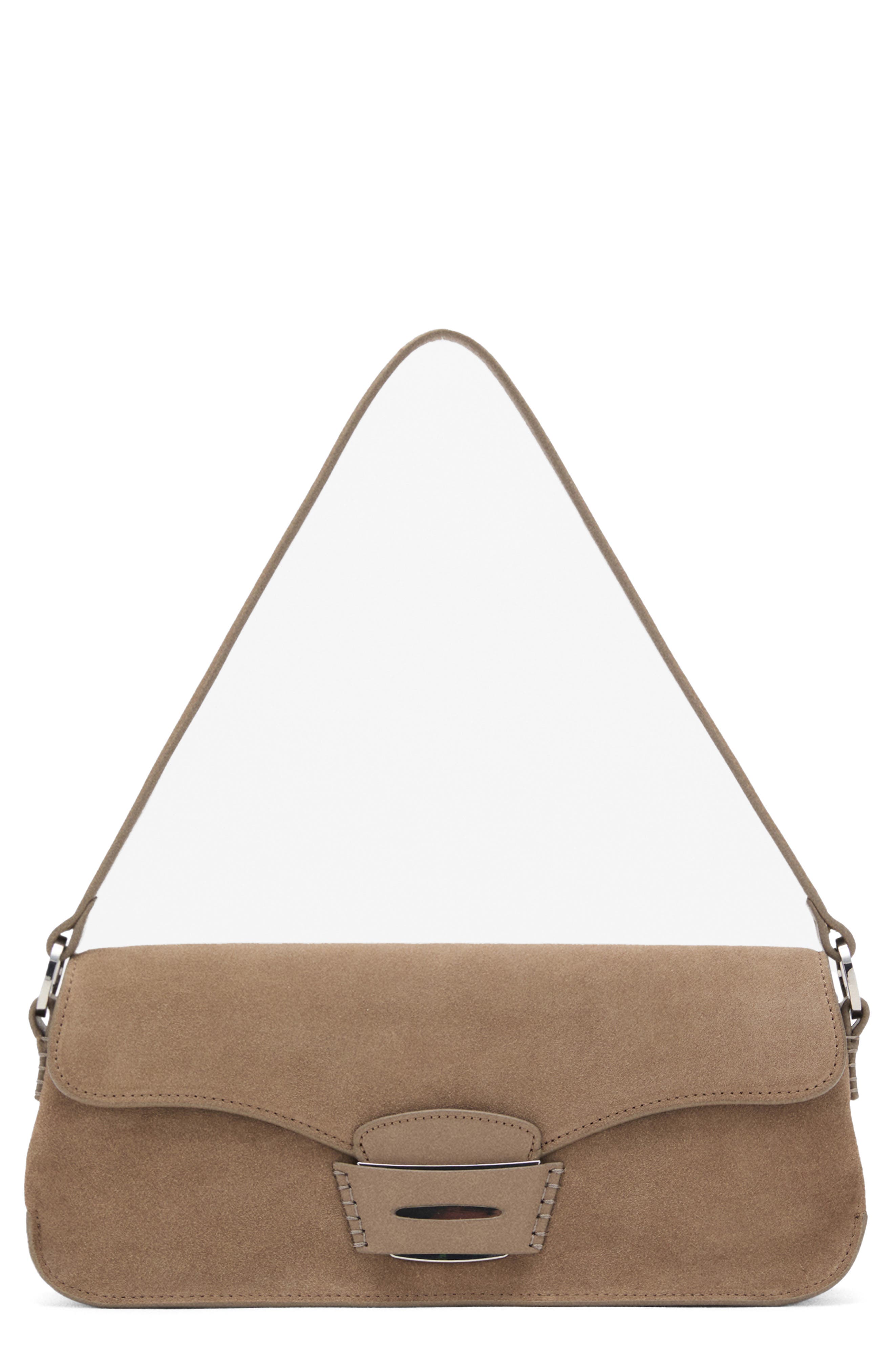 MANGO Suede Shoulder Bag, Main, color, Medium Brown