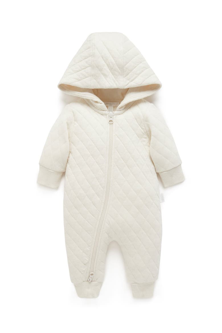 Quilted Hooded Coverall Onsie, Main, color, Pale Wheat melange
