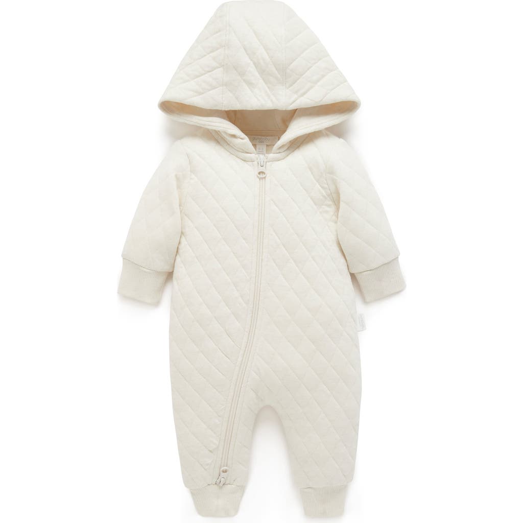Purebaby Quilted Hooded Coverall Onsie In White