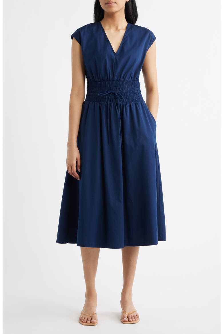 cotton midi smock dress Ganni Black Washed Stretch Cotton Smock Midi Dress