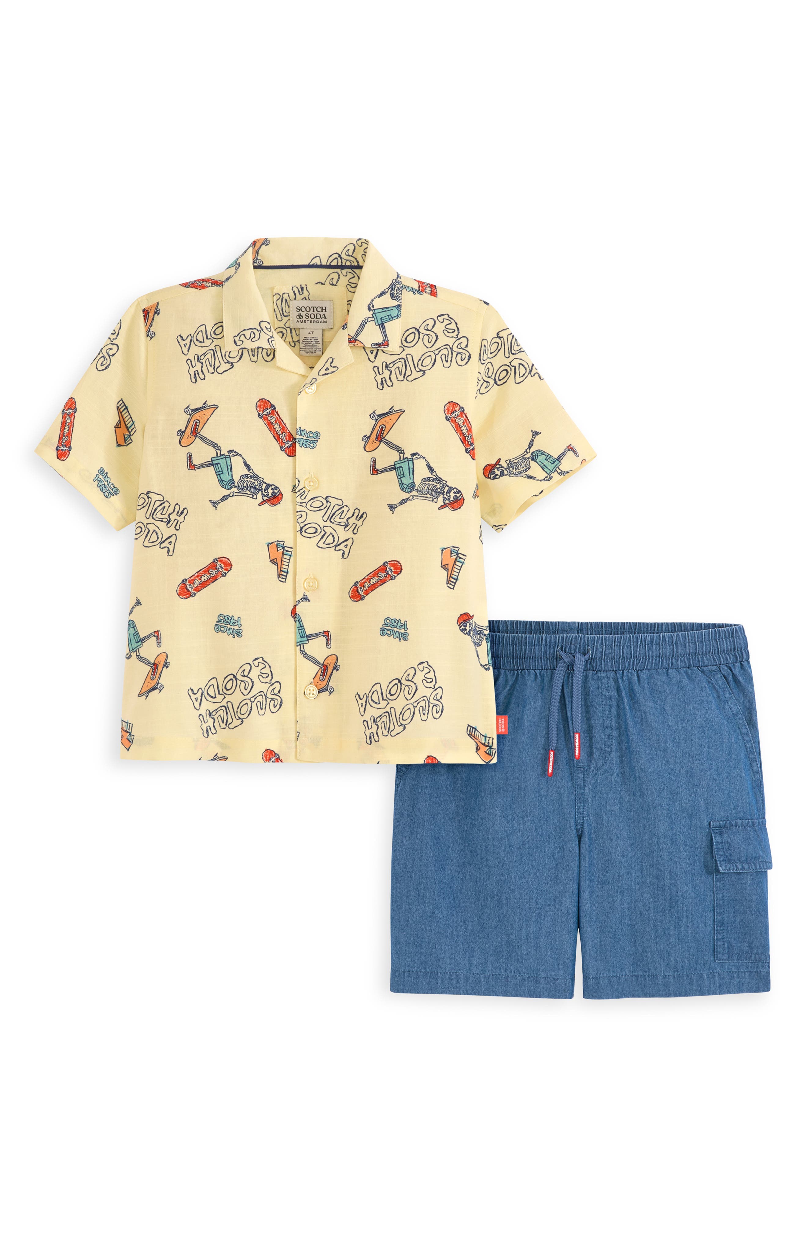 Scotch & Soda Kids' Camp Shirt & Pull-On Denim Shorts Set