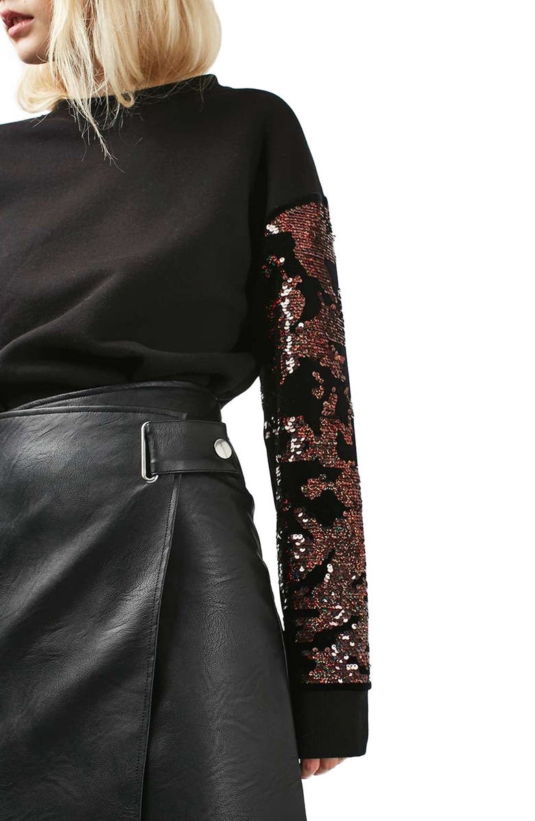 Topshop Faux Leather Wrap Midi Skirt, Alternate, color, 