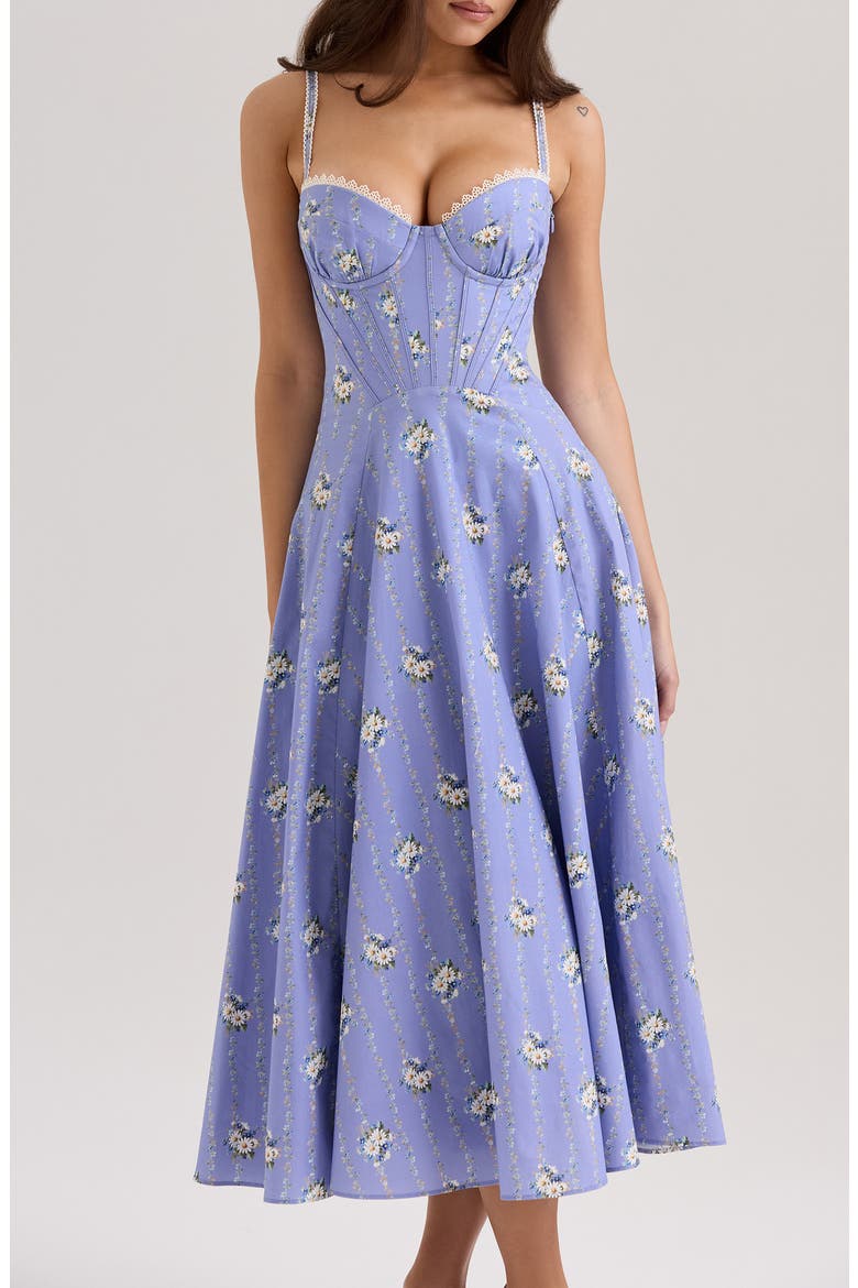 Steffani Underwire Corset Midi Dress, Alternate, color, DAISY STRIPE BLUE
