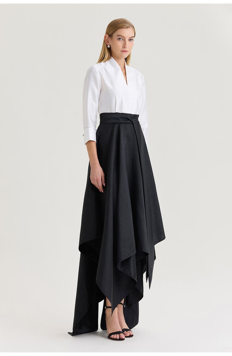 Ming Wang x Family Savvy Fit-N-Flare Tie-Waist Woven Maxi Dress, Alternate, color, Black/White