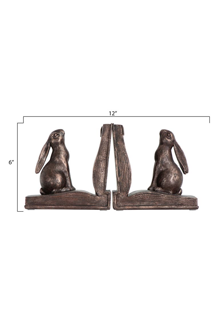 Decorative Rustic Resin Rabbit on Book Bookends, Bronze, Set of 2, Alternate, color, Bronze