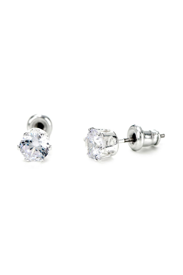Cross Pendant Necklace & Cubic Zirconia Stud Earrings Set, Alternate, color, METALLIC SILVER