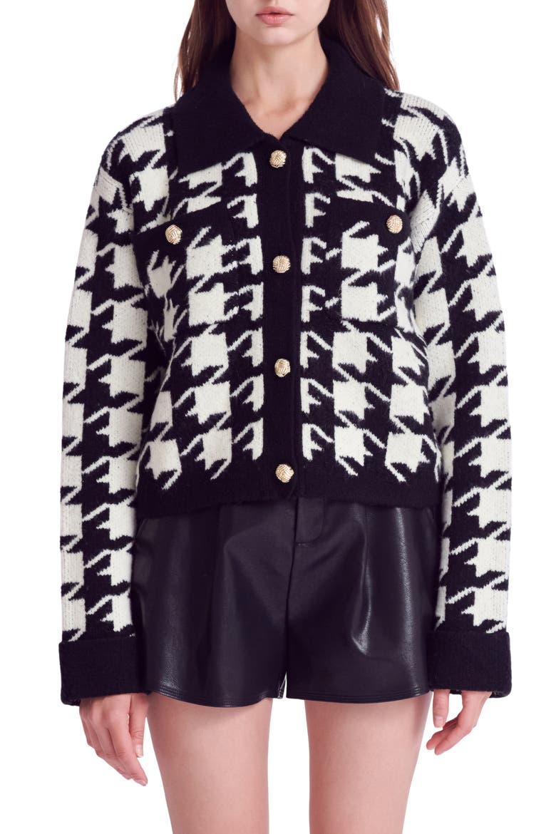 Houndstooth Cardigan, Main, color, BLACK/ CREAM