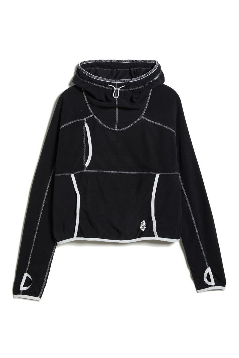 FP Movement Care on the Run Fleece Funnel Neck Hoodie, Alternate, color, BLACK
