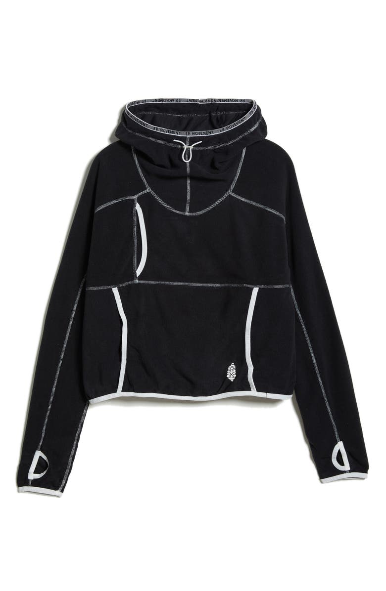Free People FP Movement Care on the Run Fleece Funnel Neck Hoodie, Alternate, color, Black