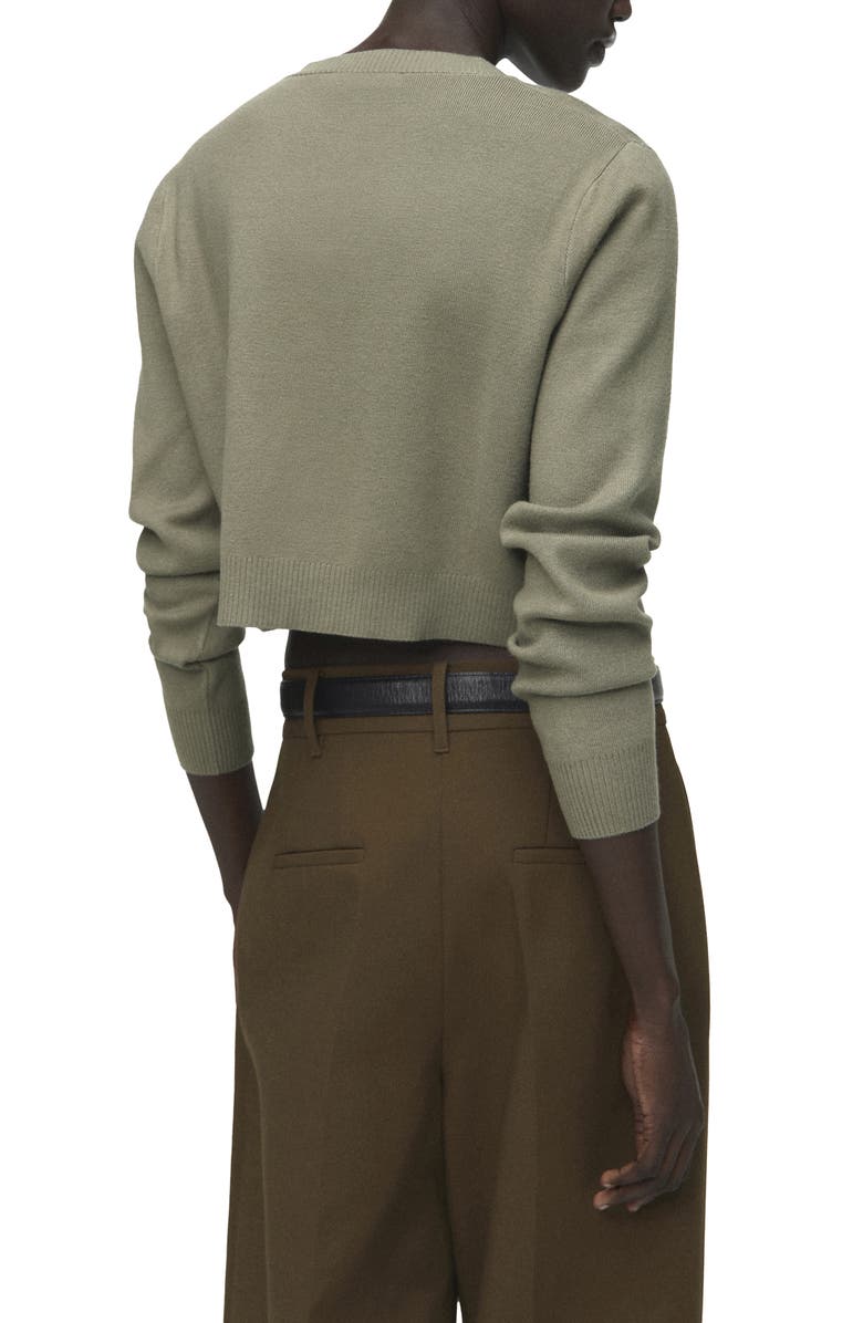 MANGO Crewneck Crop Cardigan, Alternate, color, Khaki Green